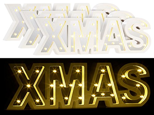 Lunartec Weihnachtsdeko LED: LED-Schriftzug Xmas aus Holz & Spiegeln mit Timer, 3er-Set (Dekobuchstaben im Vintage-Design)