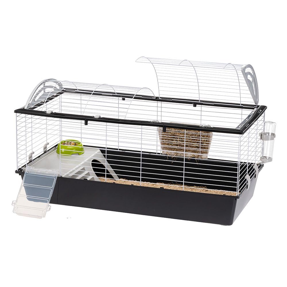 Ferplast Nagetierkäfig CASITA 120 für Kaninchen, Meerschweinchen, Meerschweinchen, aus Metall, inklusive Zubehör: Futterkrippe, Trinkflasche, Napf, Haus, Leiter. 119x58xh60cm