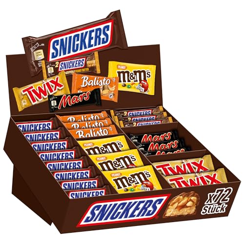 Mars, Snickers, Balisto & mehr Mixed Schokoriegel Topseller Box, Thekenaufsteller für Büro, Großpackung Schokolade, 72 Riegel (1 x 3.8kg)