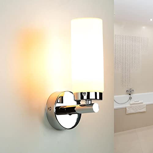 Badlampe Wand Spiegel Glas Metall in Chrom Weiß elegant Modern E14 Wandlampe Badezimmerleuchte