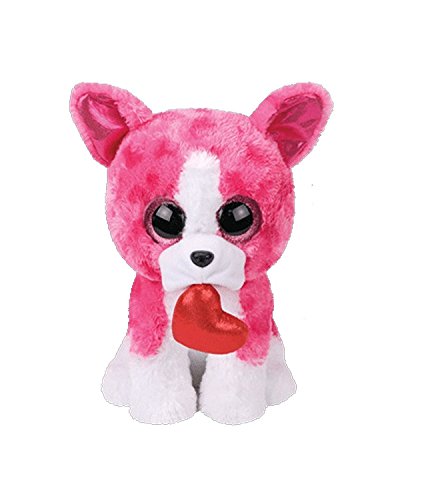 TY 37162 Romeo, Hund mit Herz Glitzeraugen, Beanie Boo's, Valentin limitiert, Rosa, 24 cm