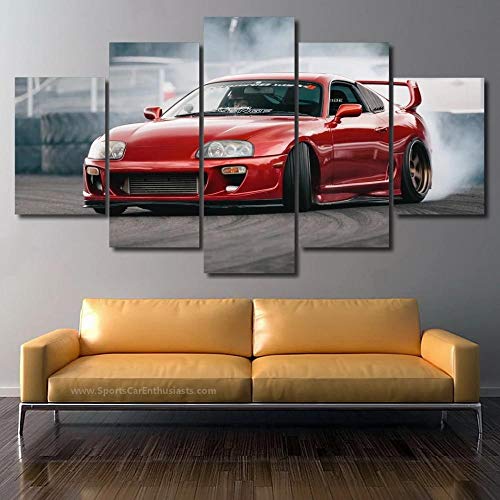 3D Bilder Leinwandbilder 5 Teile XXL Toyotcar Supra 5 Teilig Bilder - Leinwand Bilder - Wandbilder XXL - Kunstdruck auf Leinwand - Wandkunst - für Zuhause Büro