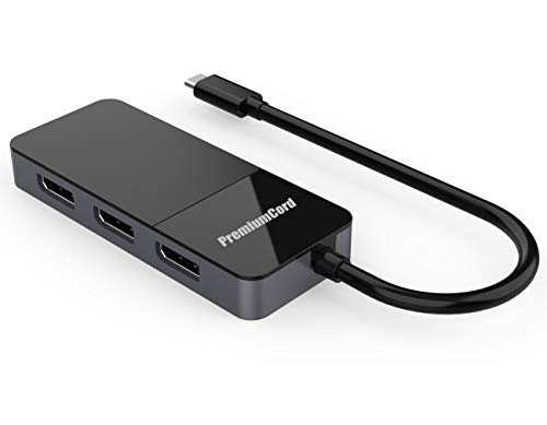 PremiumCord MST Adapter USB-C (DP 1.4) auf 3X DisplayPort 1.4 für Monitore bis zu 8K @ 60Hz (dreimal 4K), Extended + Mirror + Duplicate Modi, schwarz, ku31dp08