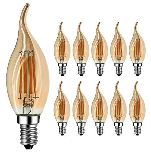 E14 Kerze LED Lampe für Kronleuchter, RANBOO, E14 Glühfaden Retrofit Classic, 4W ersetzt 40 Watt, 400 Lumen, 2700K Warmweiß, Retro Glühbirne Vintage Antike Glühbirne, Glas, nicht dimmbar, 10er Pack