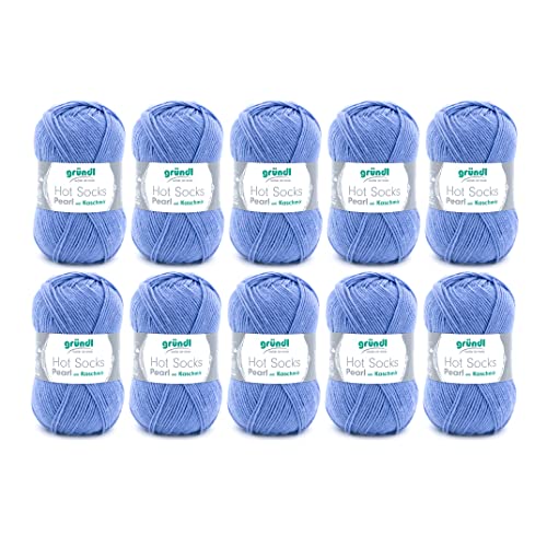 Gründl Hot Socks Pearl Uni, Vorteilspack 10 Knäuel à 50 g Sockenwolle, 75% Wolle (Merino Superwash), 20% Polyamid, 5% Kaschmir, bleu, 40 x 37 x 11 cm