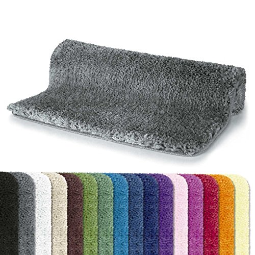 Spirella Badteppich Badematte Duschvorleger Mikrofaser Hochflor | flauschig | rutschhemmend | geeignet für Fußbodenheizung | 70x120 cm | Grau