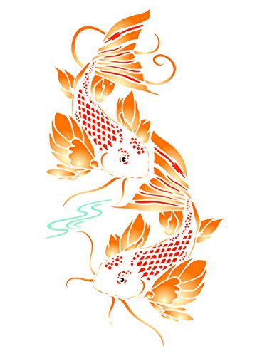 Schablone Koi-Fisch, 25,5 x 47 cm (XL) – Wiederverwendbare asiatische Orientalische Karpfen Fische Tier Teich Wandschablone Schablone