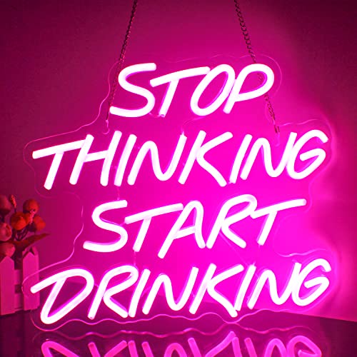 Looklight Stop Thinking Start Drinking Neonschild Rosa LED-Neonschilder für Bier-Bar-Dekor, Bierschilder, Getränke, Neonlicht für Zuhause, Bar, Cocktails Pub Nachtclub Party Männerhöhle Dekor