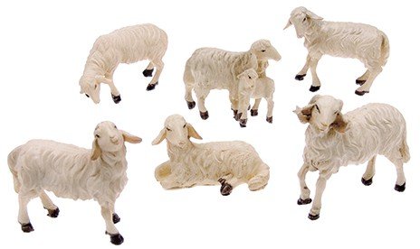 MaMeMi Satz Schafe 6 teilig. [Maßstab: Für 10-12 cm Grosse Krippen-Figuren]- Schafherde/Krippentiere Krippenzubehör für Weihnachtskrippen