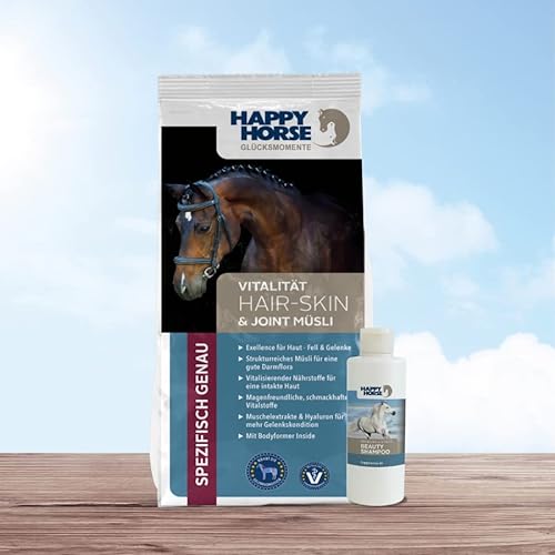 HAPPY HORSE Hair, Skin & Joint Müsli 14 kg + Beauty Shampoo - für gesunde Haut und Fell