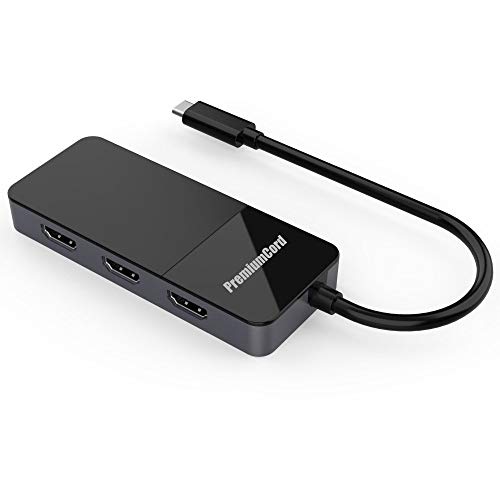 PremiumCord MST Adapter USB-C (DP 1.4) auf 3X HDMI 2.0 für Monitore bis zu 8K @ 30Hz (dreimal 4K), Extended + Mirror + Duplicate Modi, schwarz, ku31hdmi11