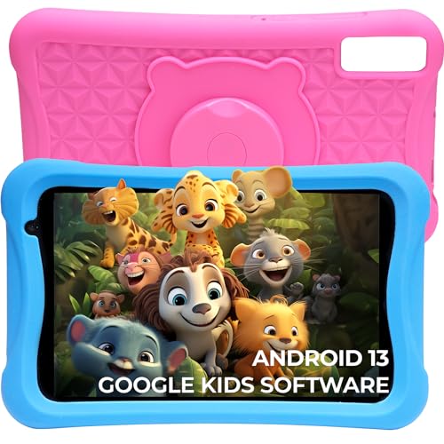 Denver TIO80105K Kinder-Tablet, 8 Zoll (8 Zoll), Android 13, Kindersicherung, 4 GB RAM, 64 GB ROM, mit stoßfester Schutzhülle, Blau und Rosa