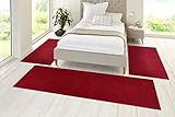 Hanse Home Pure Teppich Bettumrandung 3-teilig – Bettvorleger Bettläufer Teppichläufer Kurzflor Einfarbig Unifarben Läufer-Set für Kinderzimmer Schlafzimmer, Rot, 2X 70x140cm 1x 70x240cm