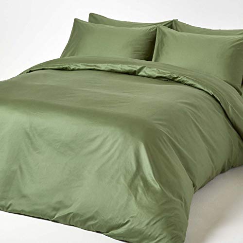 Homescapes 3-teiliges Bettwäsche-Set – 100% Bio-Baumwolle, Fadendichte 400 Perkal, grün – Bettbezug 260 x 220 cm mit 2 Kissenbezügen 48 x 74 cm – grün