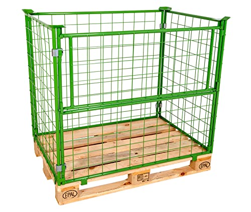 10er Set Gitteraufsatzrahmen 1200x800x1000 mm grün lackiert für Euro-Paletten – klappbare Gitterbox mit 800 mm Nutzhöhe – für Industrie & Brennholz