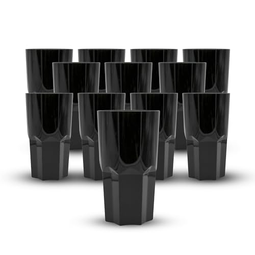DOJA Barcelona | Hartplastikbecher | 50cl | 12er-Pack | Schwarze Plastik Becher | 154x87x1,8mm | Harte schwarze Polycarbonat-Kunststoffbecher | Wiederverwendbare Trinkgläser | für Wasser, Cocktail...