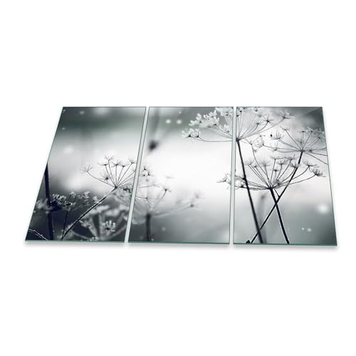 Herdabdeckplatte Ceranfeld 3-teilig 90x52 Grau Gewürze Süßigkeiten Kochplatten Abdeckung Glas Deko 3x30x52