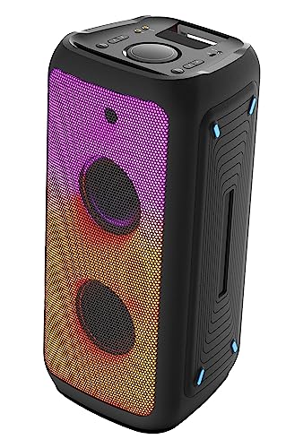 BE COOL Party-Speaker 120 Watt PS120BTK – BT 5.0, bis 10 Std. Spieldauer, Mikrofon/AUX/Gitarre-Eingang, Dual Pairing, Display, Lichtshow, FM-Tuner, Fernbedienung