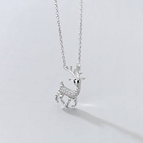 Good dress Halskette aus 925er-Silber, Schlüsselbeinkette mit Hirsch-Tierdiamanten für Damen, Halskette aus Silber S925