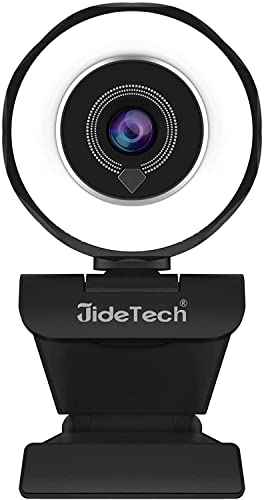 JideTech Webcam mit Mikrofon, 4MP FHD 30fps USB Streaming Ringlicht Webcam mit Stativ, Computerkamera Plug and Play Facecam für Windows/Mac (2K)