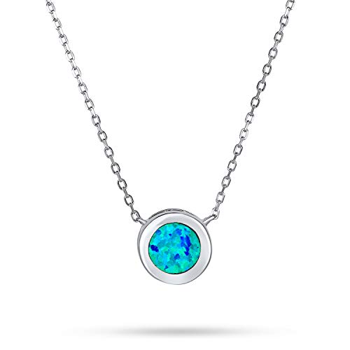 1Ct Solitär Runde Lünette Blau Erstellt Opal Anhänger Halskette Für Frauen Freundin Sterling Silber Oktober Geburtsstein