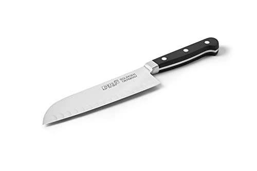 HEISO - Santoku Messer - PREMIUM SERIE - rostfreie 18cm Klinge - Küchenmesser Made in Solingen - Santokumesser mit Kullenschliff - kostenloser Nachschleifservice