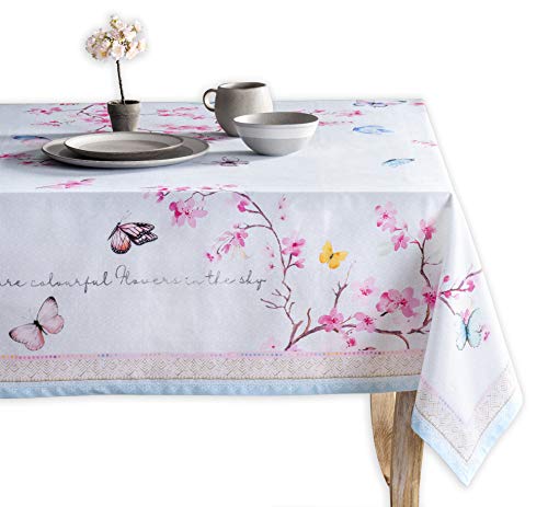 Maison d' Hermine Blossom In Spring 100% Baumwolle Tischdecke für Küche | Abendessen | Tischplatte | Dekoration Parteien | Hochzeiten | Frühling/Sommer (Rechteck, 140 cm x 180 cm)