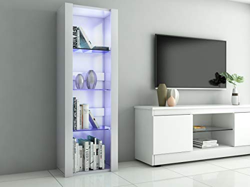 Panana Vitrinenschrank Glasvitrine Vitrine Schrank mit RGB LED-Beleuchtung, 3 Glasböden, für Wohnzimmer, Schlafzimmer, 55 x 35 x 166 cm (Weiß)