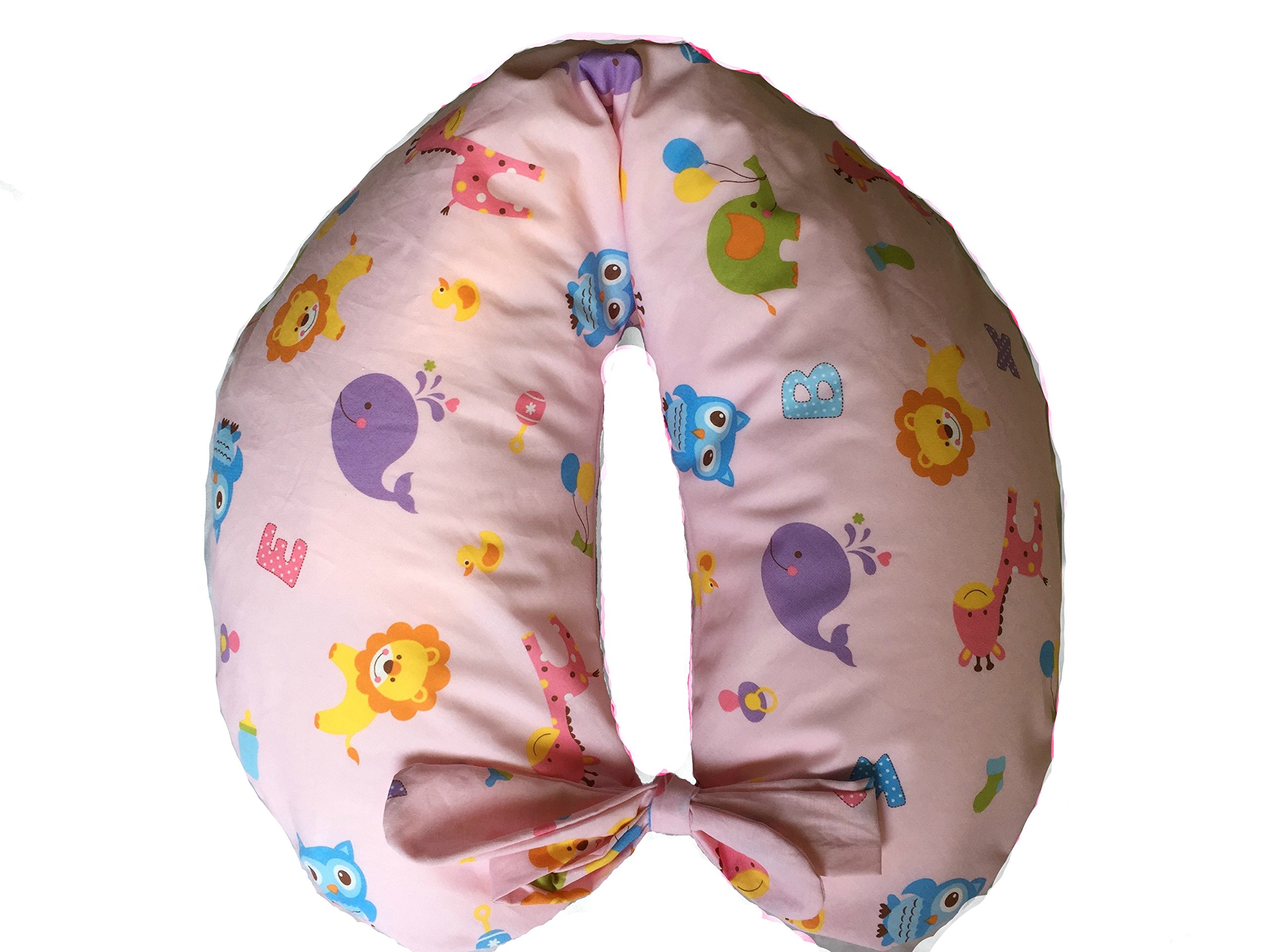 Stillkissen für Neugeborene + Kissenbezug mit Schnürung, abnehmbar und waschbar, gefüllt mit Mikroperlen), rosa Zoo, hergestellt in Italien