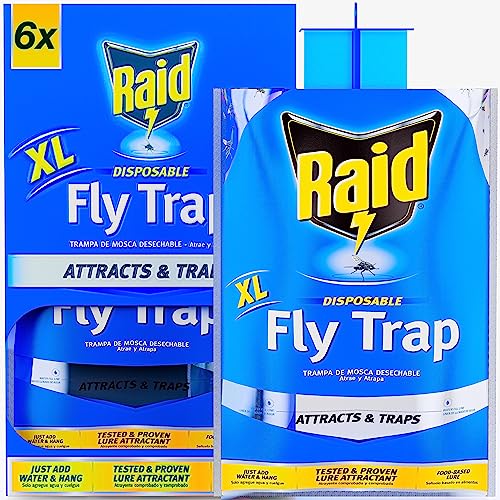 6 XL RAID Big Bag Fliegenfallen Outdoor - Halten Sie Fliegen von der Terrasse fern mit Einweg-Fliegenfallen Outdoor Hängend - Fliegenbeutel Outdoor Einweg, Outdoor Fliegenfallen Outdoor Hängen, Big