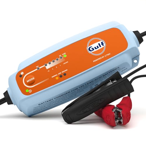 CTEK CT5 Time To Go "GULF EDITION" Batterieladegerät 12V 5A, Batterie Erhaltungsladegerät mit Ladeanzeige, Batteriewächter für alle 12V Bleibatterie und AGM-Batterie Start-Stop-Funktion