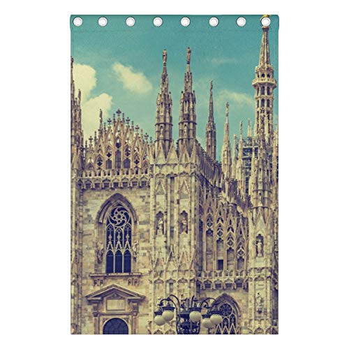 Mnsruu Fassadenansicht der Mailand Kathedrale Italien Vintage Fenstervorhänge für Schlafzimmer Wohnzimmer 140 x 214 cm 2 Paneele Ösen Verdunklungsvorhänge