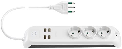 Vimar 00447.CC.B Wifi Smart Steckdose, kompatibel mit Alexa und Google Home, 3 Schuko-Ausgänge, 4 USB A, 16A Stecker, Sprach- oder Fernsteuerung mit App View