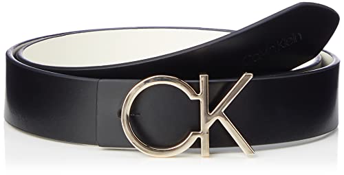 Calvin Klein Damen Gürtel Re-Lock Ck Rev Belt 30mm aus Leder, Black / Ecru, 130 cm