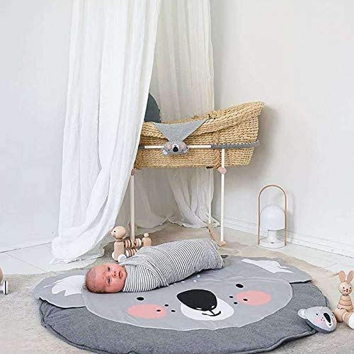 Lelesta Teppich mit Tiermotiv, rund, aus Baumwolle, für Schlafzimmer, Wohnzimmer, Kinderzimmer, Baumwolle, Durchmesser: 90 cm (Koala)