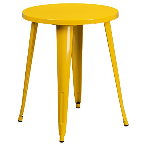 Flash Möbel 61 cm rund Metall Indoor-Outdoor Tisch, Metall, gelb, 71.12 x 63.5 x 12.7 cm
