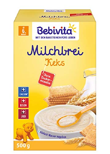 Bebivita Milchbreie ohne Zuckerzusatz-Großpackung, Milchbrei Keks, 4er Pack (4 x 500 g)