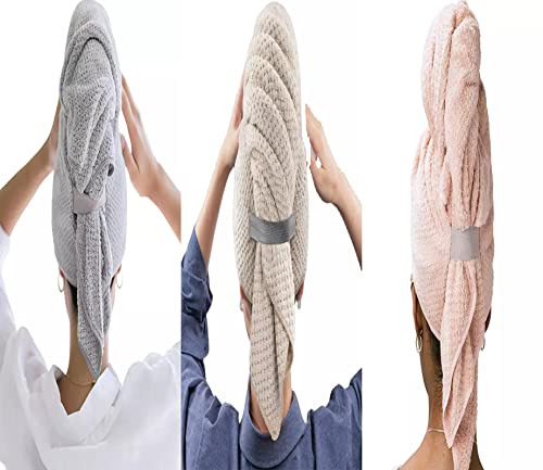 Mikrofaser-Handtuch für Frauen, Anti-Frizz, groß, ultraweich, freihändig, trockene Handtücher, super saugfähig, schnell trocknender Haarturban | groß, Premium-Wickeltuch für alle Haartypen (3 Stück),