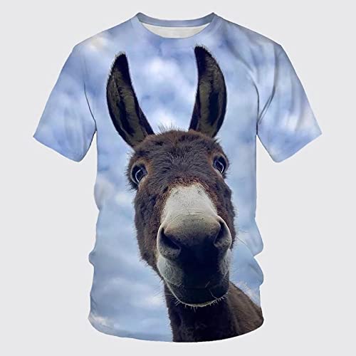 CUSMA Blaues niedliches Eselchen 3D bedrucktes Tier T-Shirt mit Rundhalsausschnitt für Jungen Mädchen mit kurzen Ärmeln