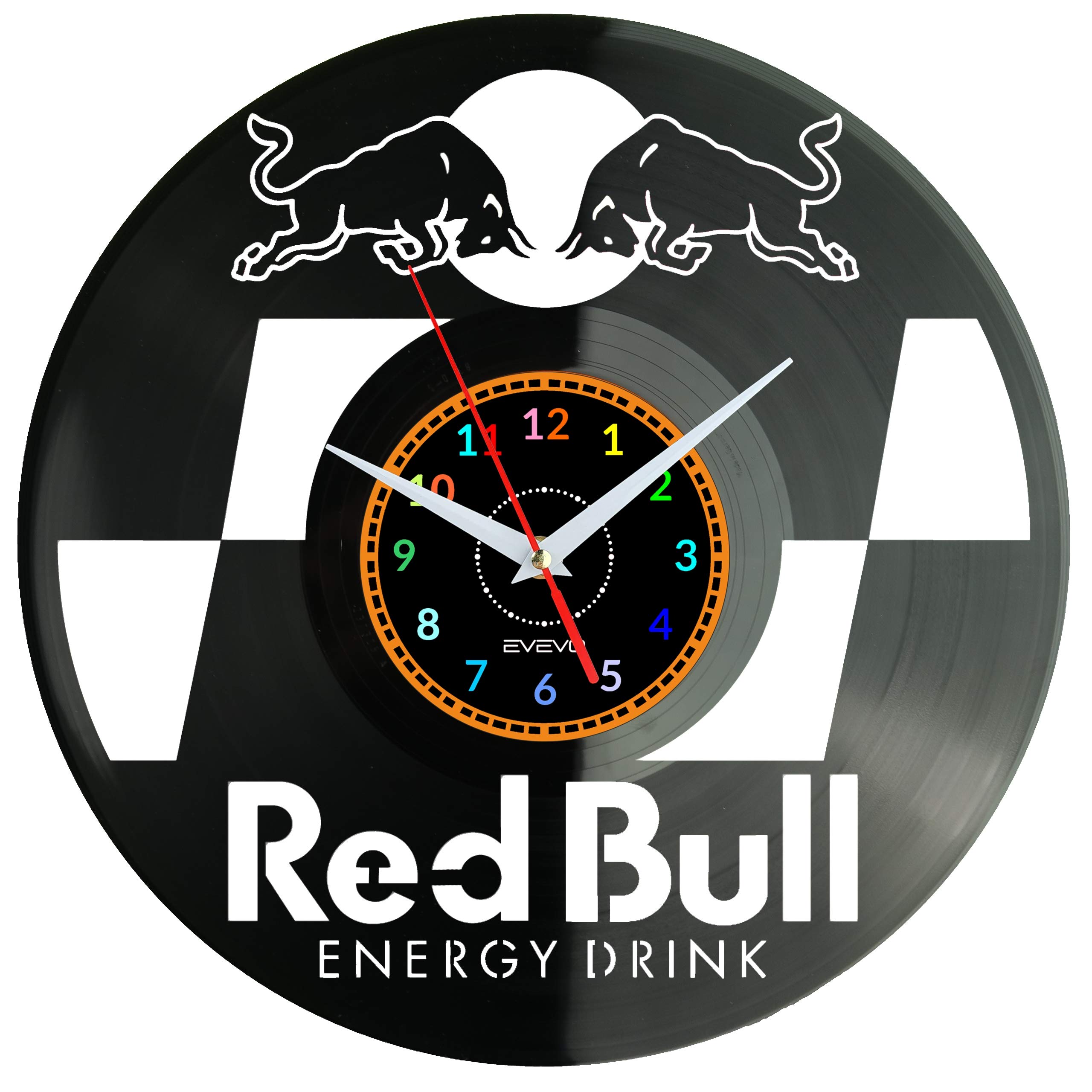 EVEVO REDBULL Wanduhr Vinyl Schallplatte Retro-Uhr Handgefertigt Vintage-Geschenk Style Raum Home Dekorationen Tolles Geschenk Wanduhr REDBULL