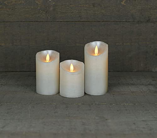 Coen Bakker 3er Set Kerze LED Echtwachskerze 10 cm + 12,5 cm + 15 cm Kerze Ø 7,5 cm viele Farben mit Timer flackender Docht Wachskerze Kerzen, Farbe:Perle
