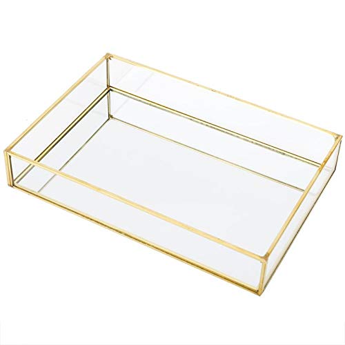 Kosmetik Aufbewahrungsbox, Vintage Makeup Cases Metall Schmuck Tablett Glas Aufbewahrungsbox Gold Tablett Kosmetik Display Boxen(L)