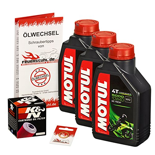 Motul 10W-40 Öl + K&N Ölfilter für Kawasaki KLF 300 4x4, 00-07 - Ölwechselset inkl. Motoröl, Filter, Dichtring