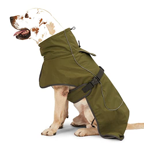 Wintermantel Für Hunde, Warme Hundejacke Mit Gurtlöchern Und Reflexstreifen, Polyester Grün 4 Größen (XL)