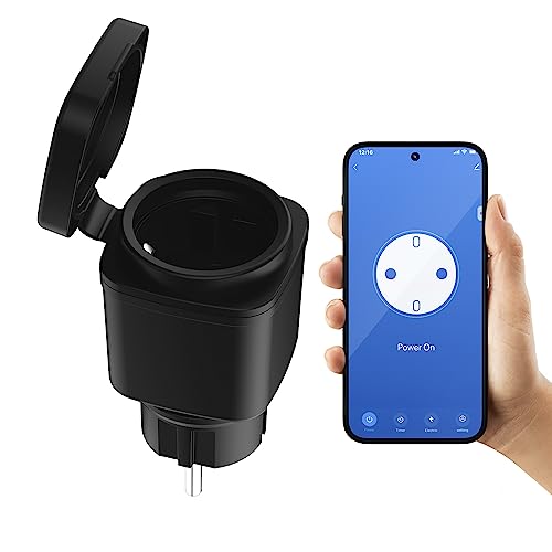 XCOAST Outdoor WiFi Smart Steckdose, wasserfeste Steckdose (IP44), 2,4 GHz, WiFi Stecker, Smart Life, Stromverbrauch, Gartensteckdose, mit Timer, Sprachsteuerung über Alexa/Google Assistant