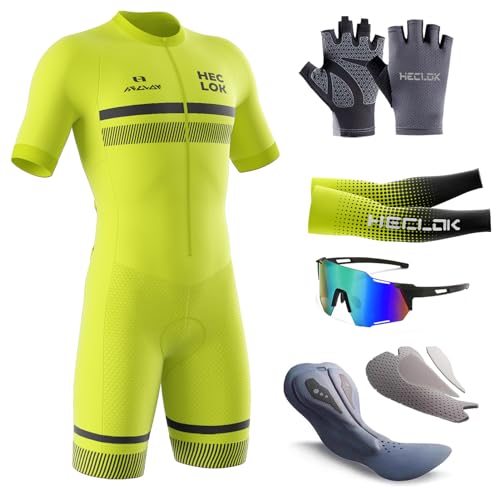 Männer Fahrrad Breathable Kurzarm Radfahren Skinsuit Herren Fahrradtrikot Triathon Bekleidung Fahrradbekleidung Fahrradanzug Gepolstert Einteiler Trisuit Bike läuft Schwimmen (TYP-10,S)