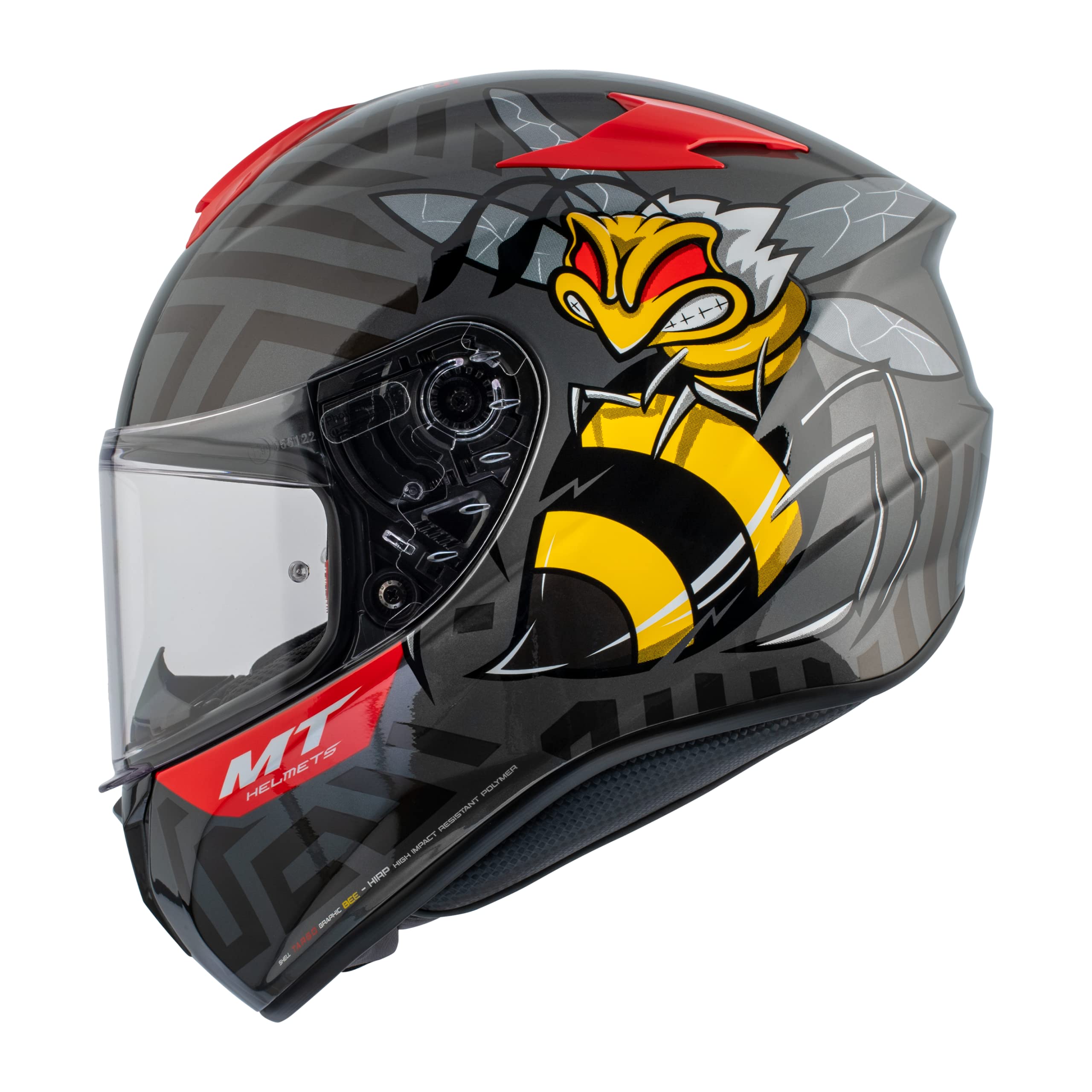 MT HELMETS Targo Integralhelm Modell Bee A5 Größe XL (61/62) Grau und Rot, Unisex-Helm für Erwachsene, Grau/Gelb