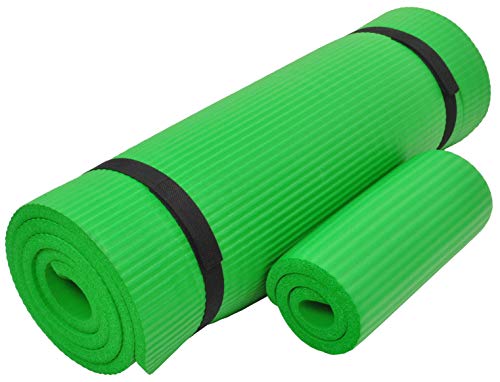 Everyday Essentials Yogamatte mit Kniepolster und Tragegurt, 1,27 cm, extra dick, hohe Dichte, reißfest, Grün