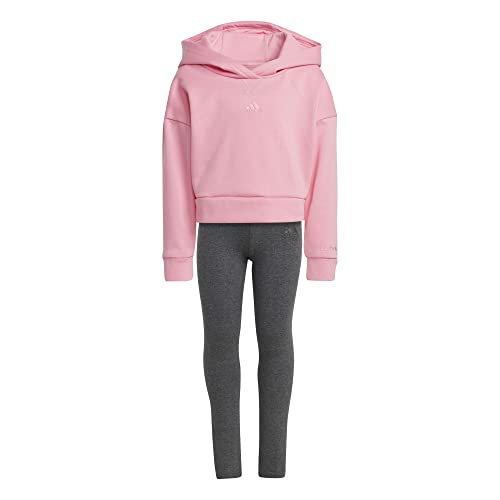 adidas Girls Tracksuit Lg Hood Fl Ts, Top:Bliss Pink Bottom:Dark Grey Heather, HN3475, 122