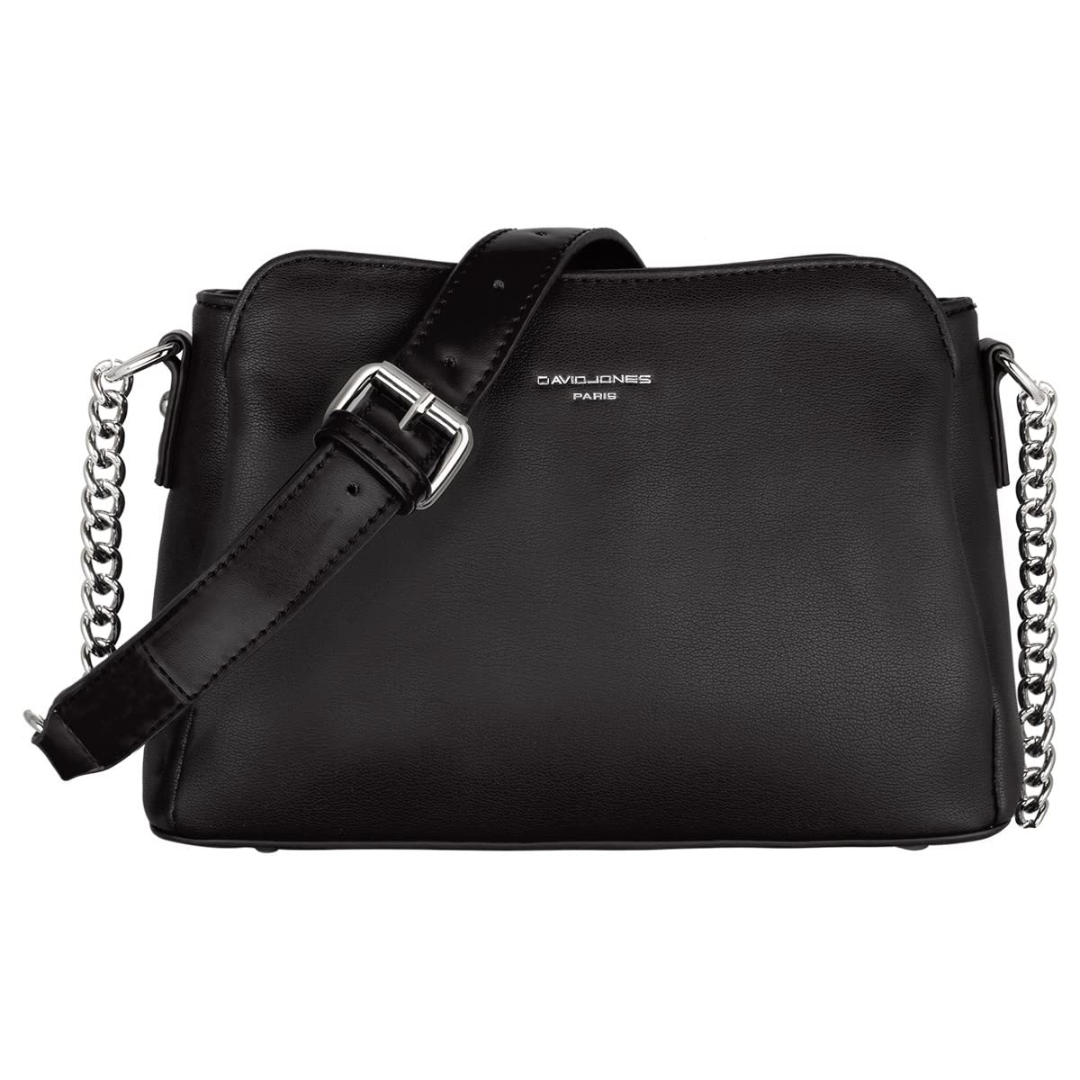 David Jones - Damen Kleine Umhängetasche - Frau Schultertasche PU Leder - Kette Handtasche Crossbody Bag Viele Fächern Taschen - Abendtasche Handy Clutch Pochette Elegante Kettentasche - Scwharz